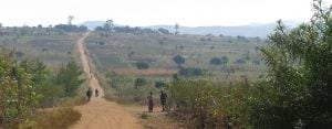 Long stretch of dirt road in Malawi